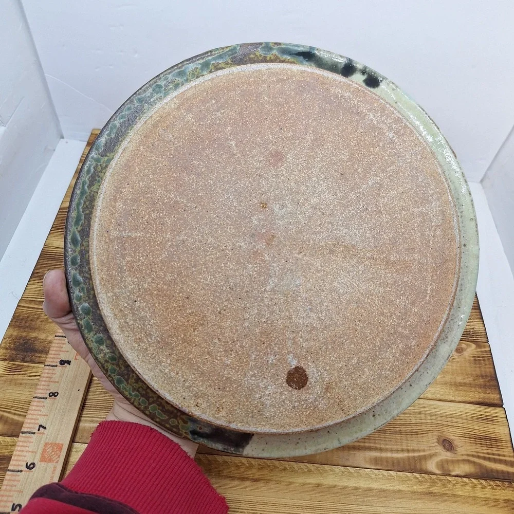 Handmade Pottery Chip & Dip‎ Snack Plate with Attached Dipping Bowl 10.5